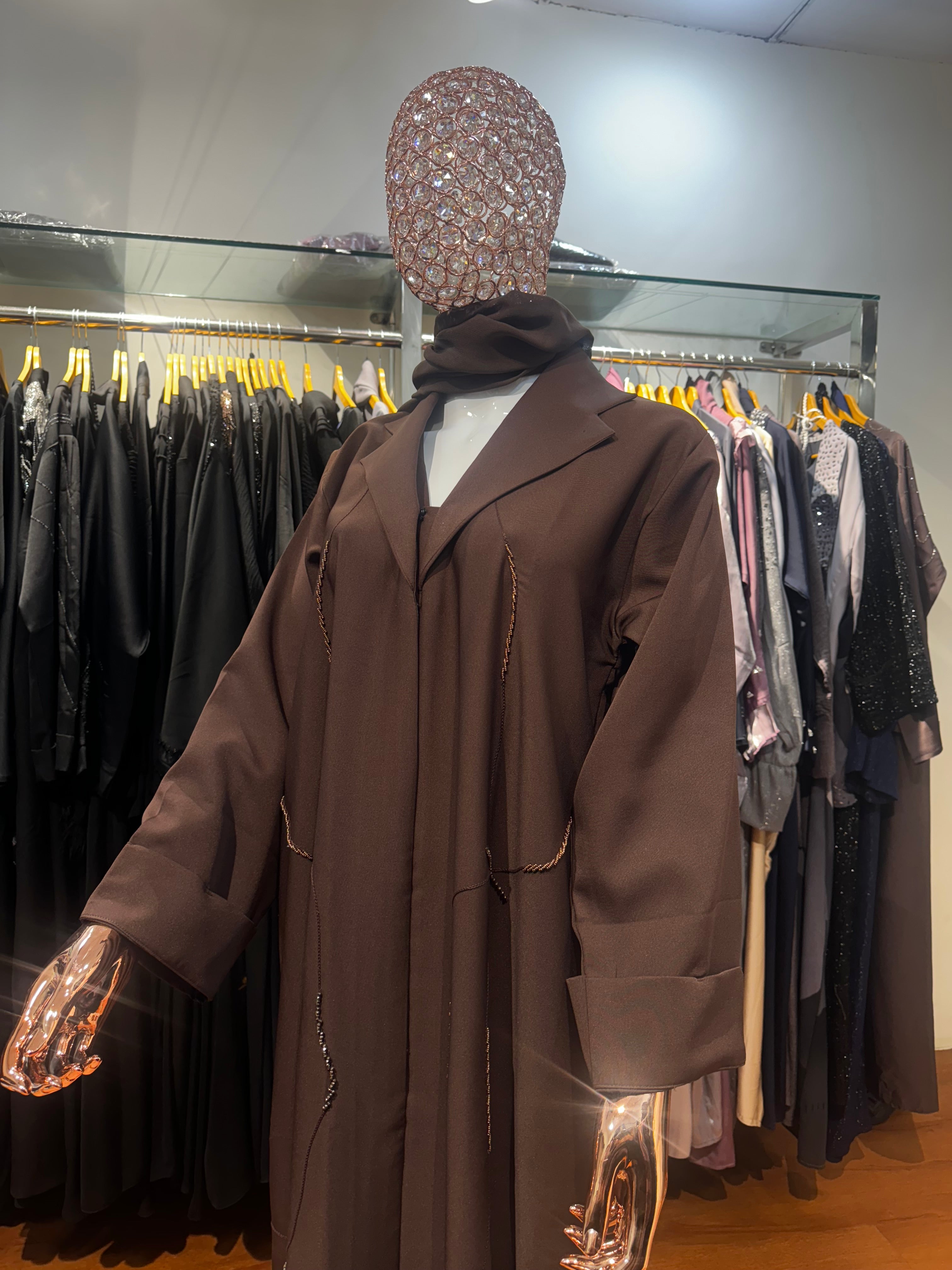 Mocha Brown Coat Style Handwork Abaya