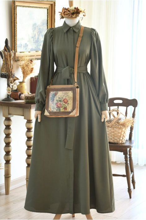 Collar Button down abaya gown- with belt & free hijab