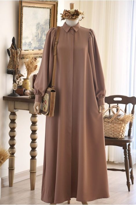 Collar Button down abaya gown- with belt & free hijab