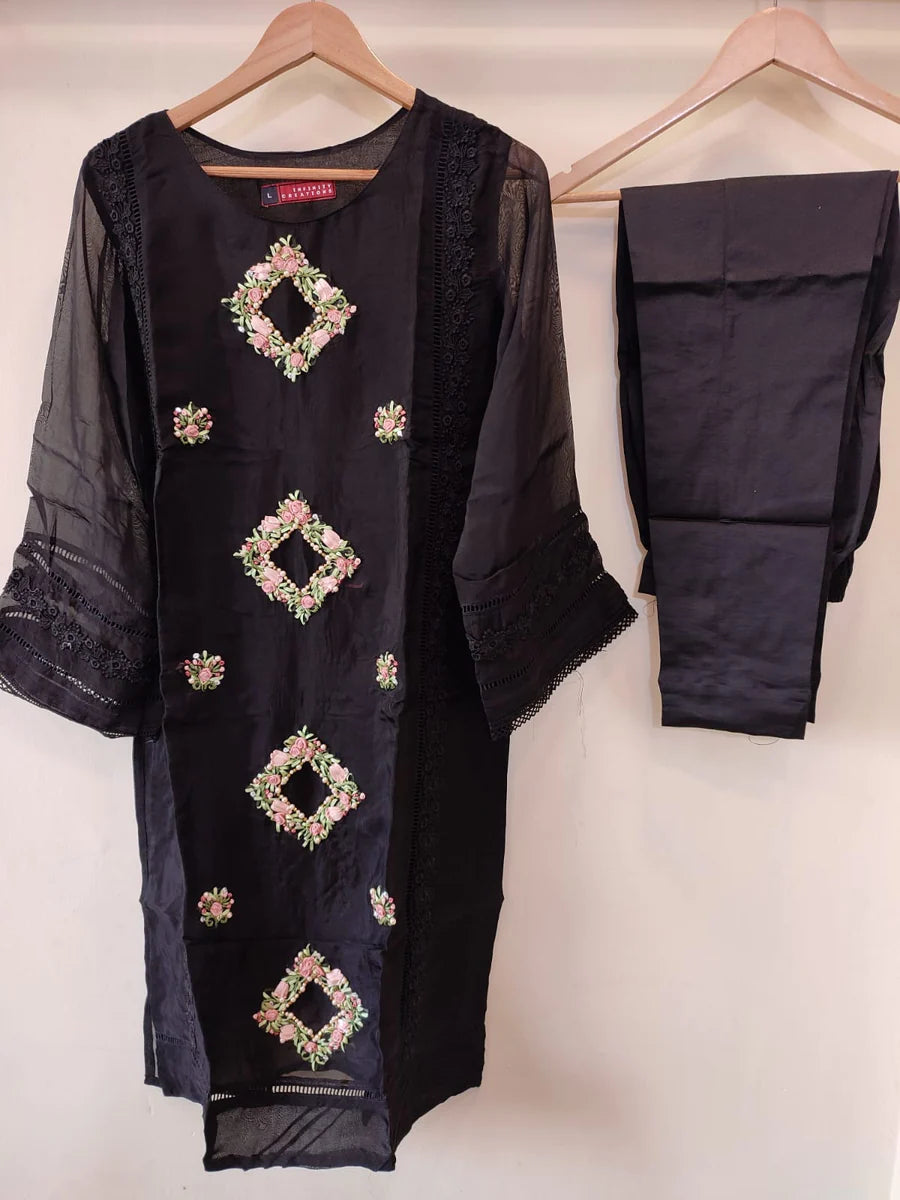 Rida Black Pakistani Dress 3 Pc Set